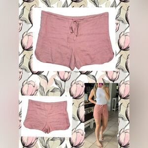 MARCH Nude Pink Linen Drawstring Waist Lightweight Beachy Shorts